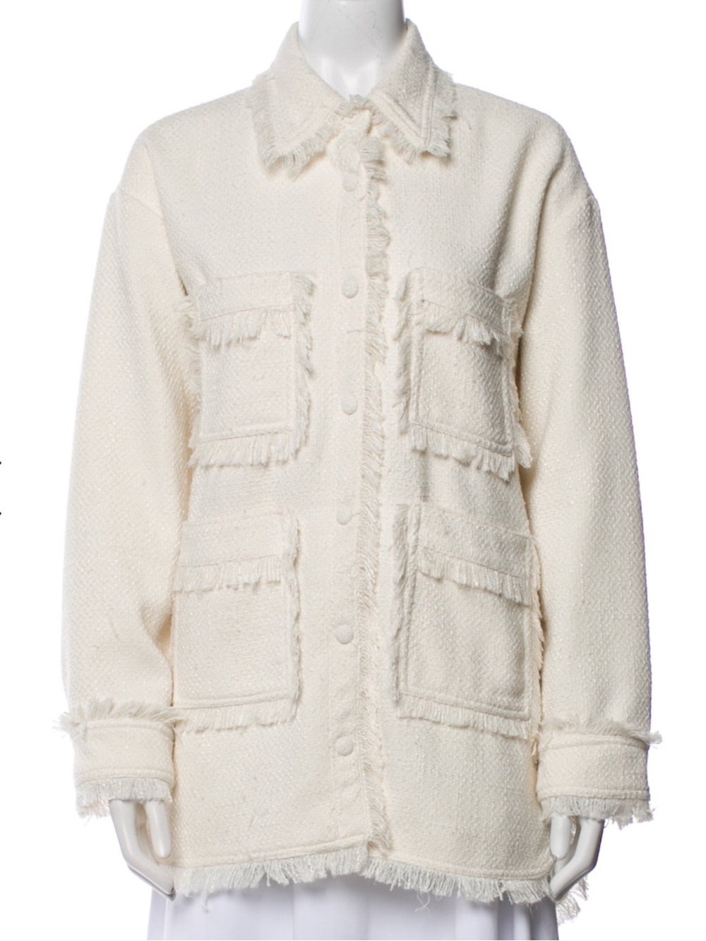 Apparis Cream Bouclé Fringe Patch-Pocket Jacket XS